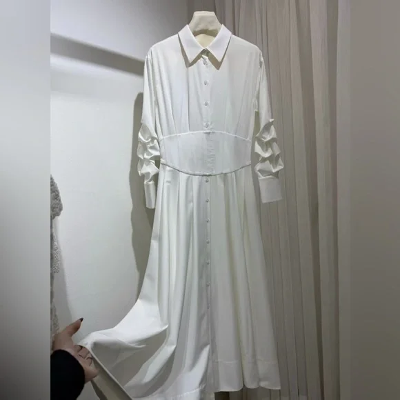 Alice Olivia EDIE CORSET BUTTON DOWN MIDI DRESS $550 NEW without tag - Picture 8 of 11